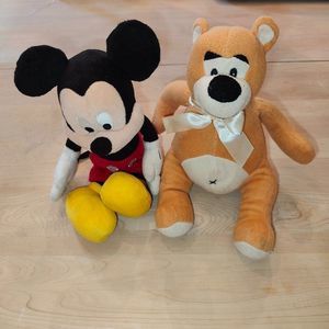 Pair of Mickey and Tiger Plush Dolls, Original Disney Mickey 13 inches long